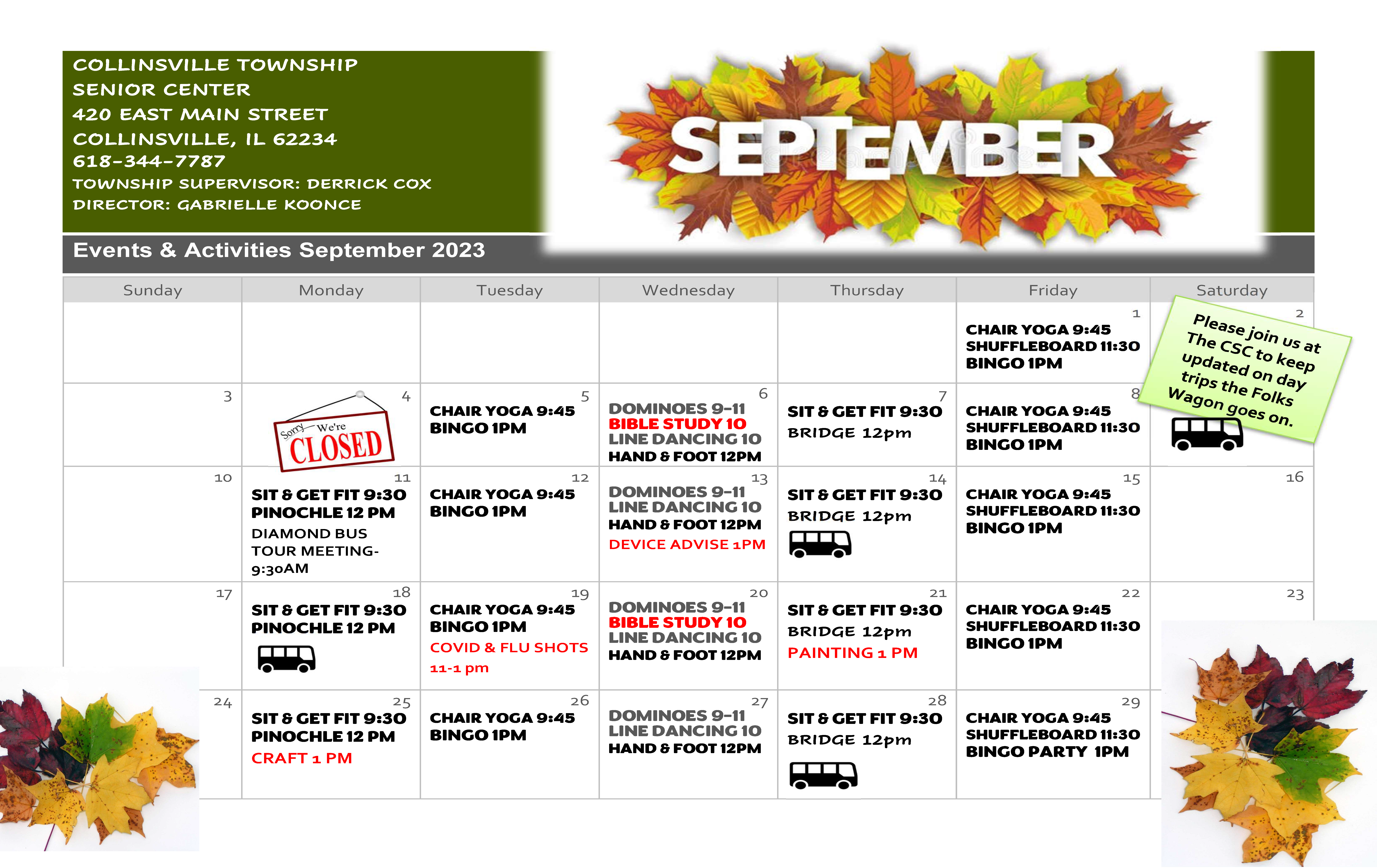 Senior Center September Events Calendar